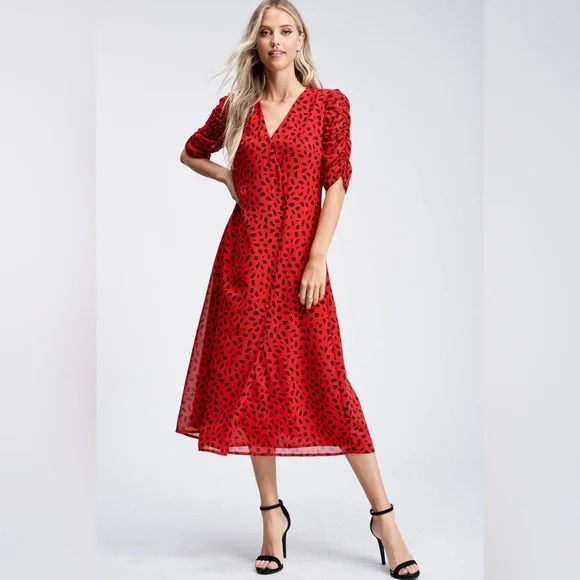 Final ❤️ Emily in Paris En Saison Paris Red Black Polkadot Retro Dress - Picture 1 of 10